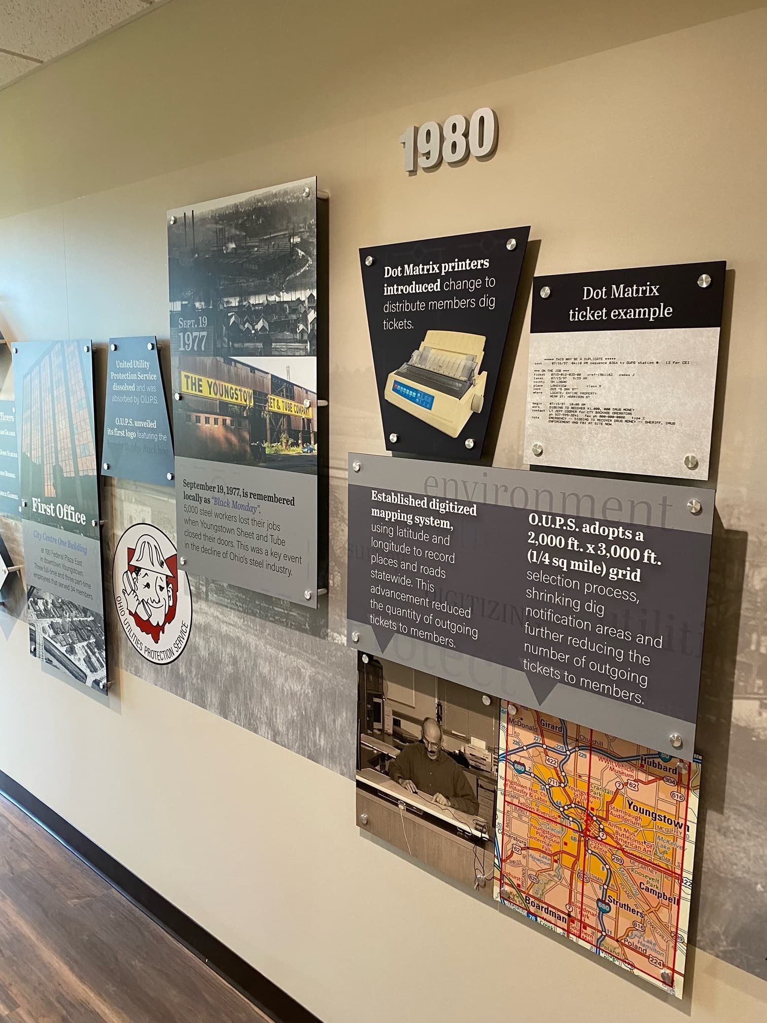 OHIO811 timeline wall — 1980s panel