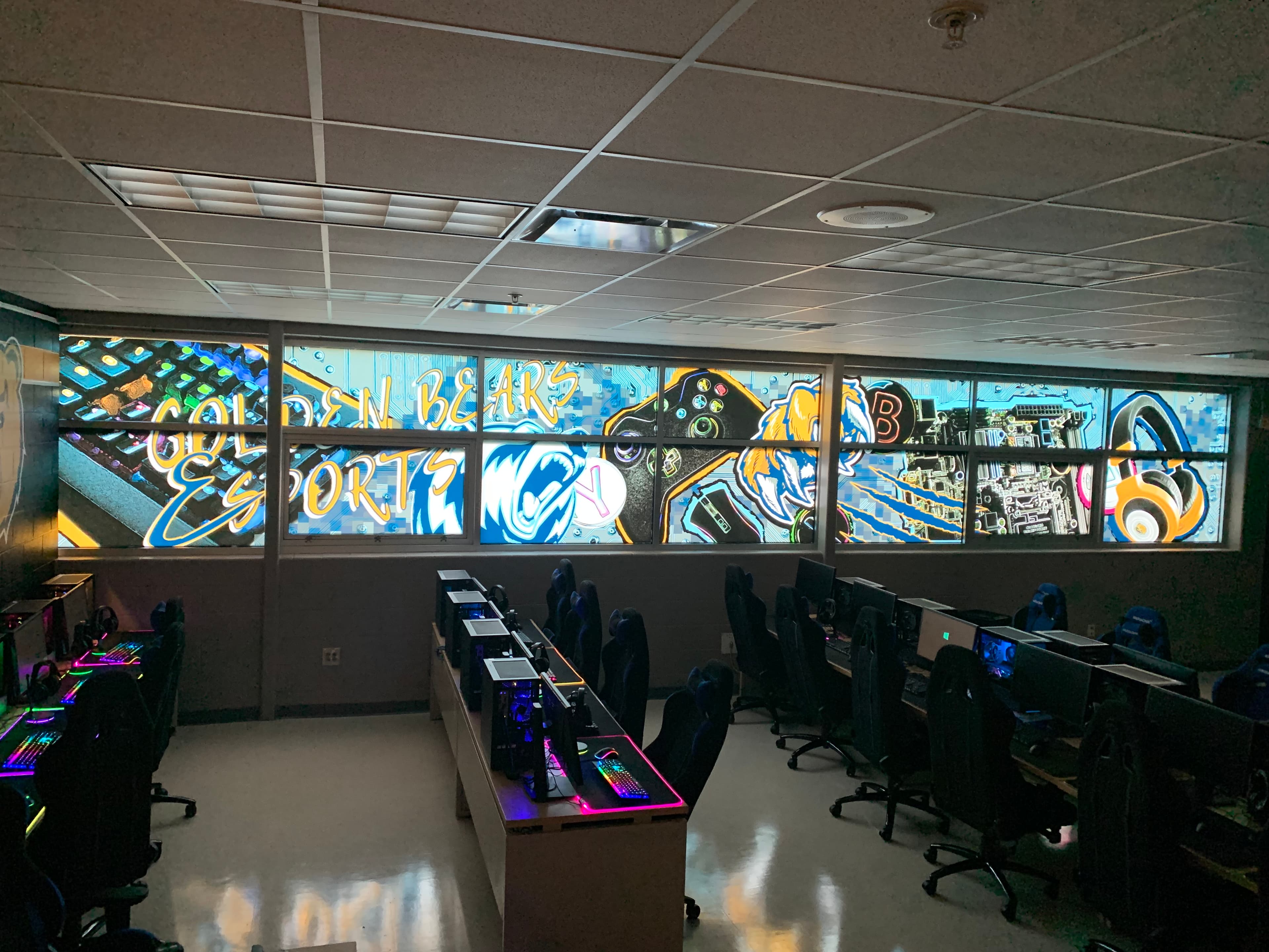 East High School E-Sports room window graphics installation