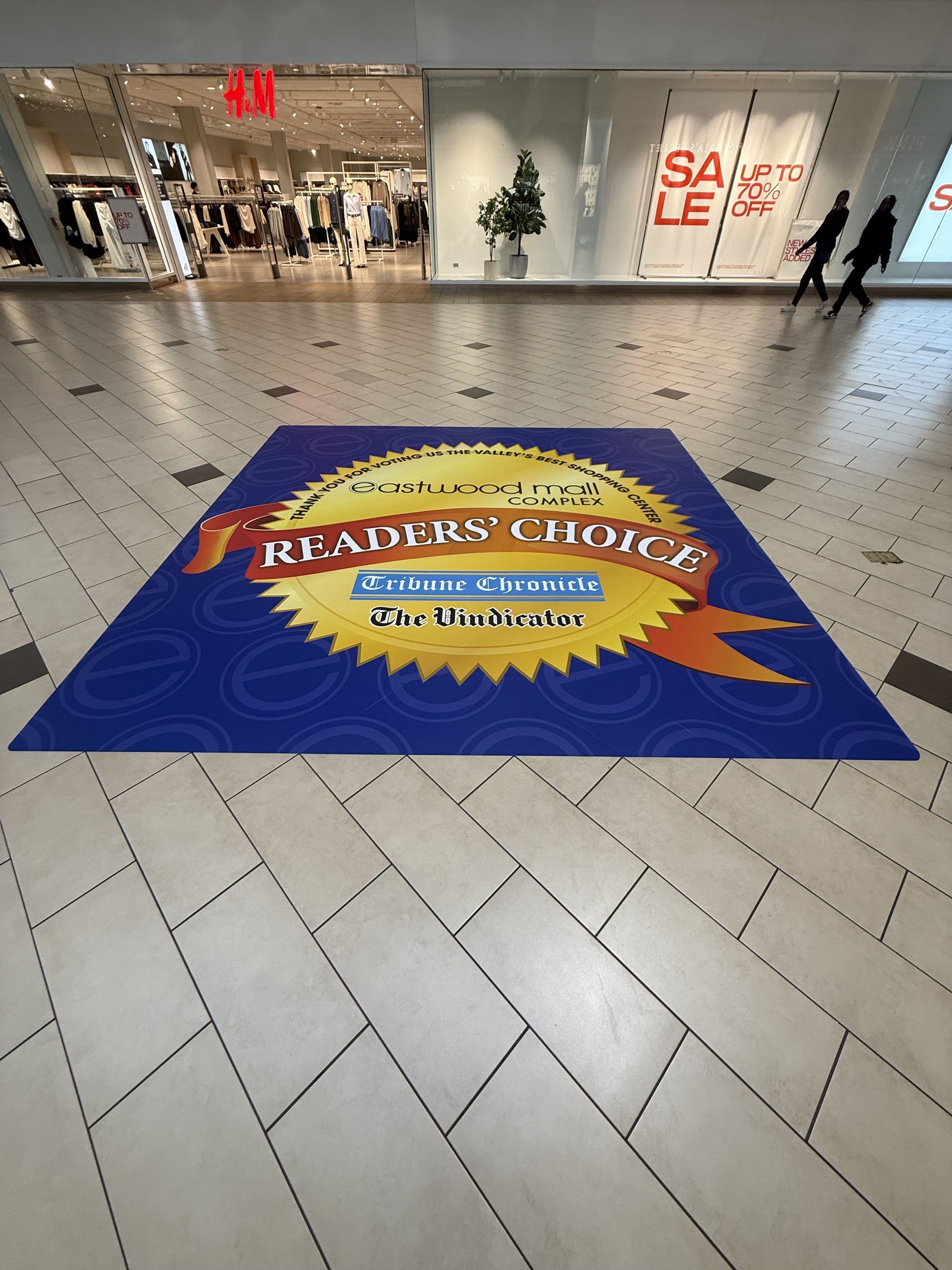 Reader's Choice floor decals applied in a mall corridor