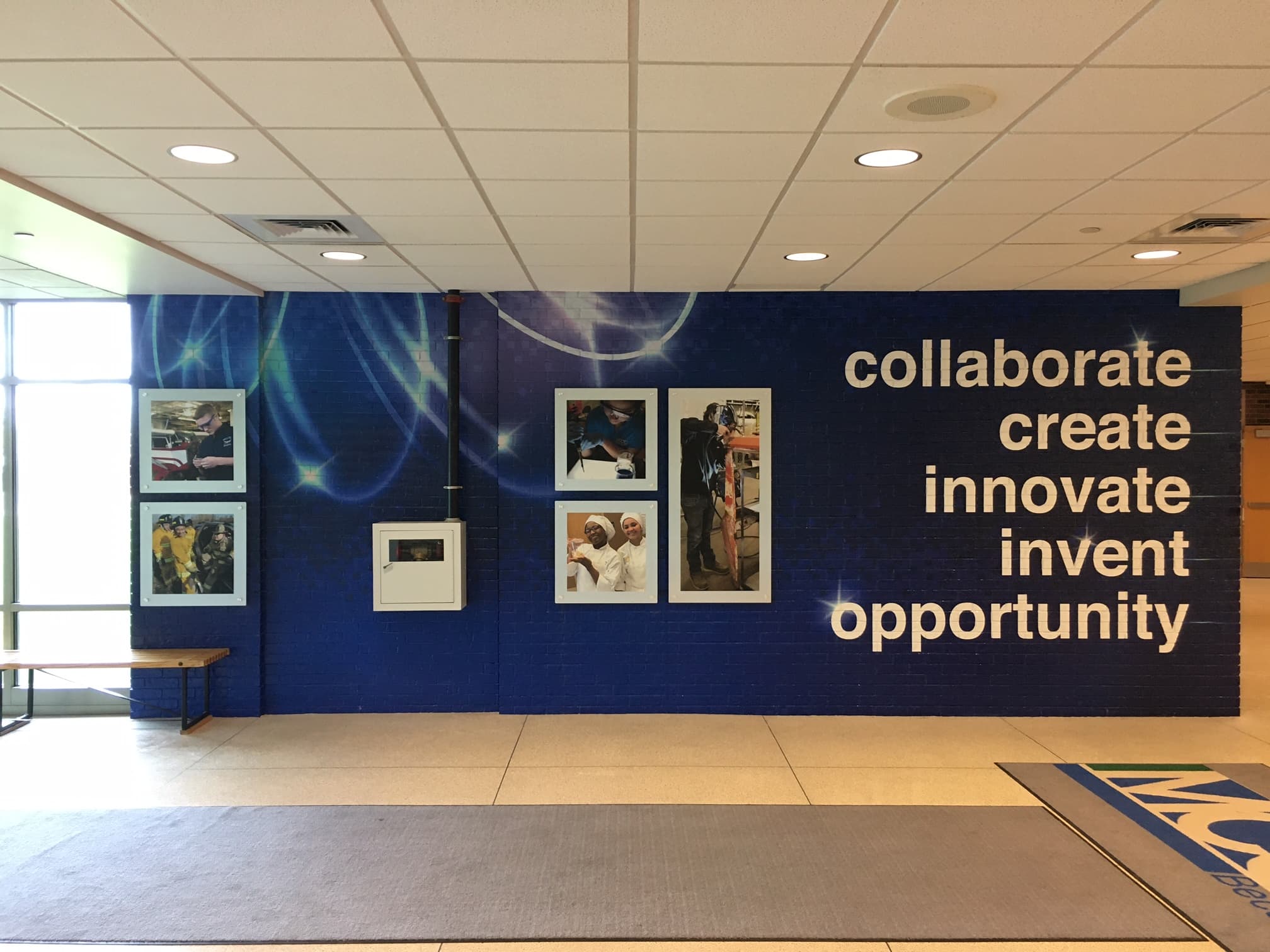 MCCTC main entrance brick wall with installed signage