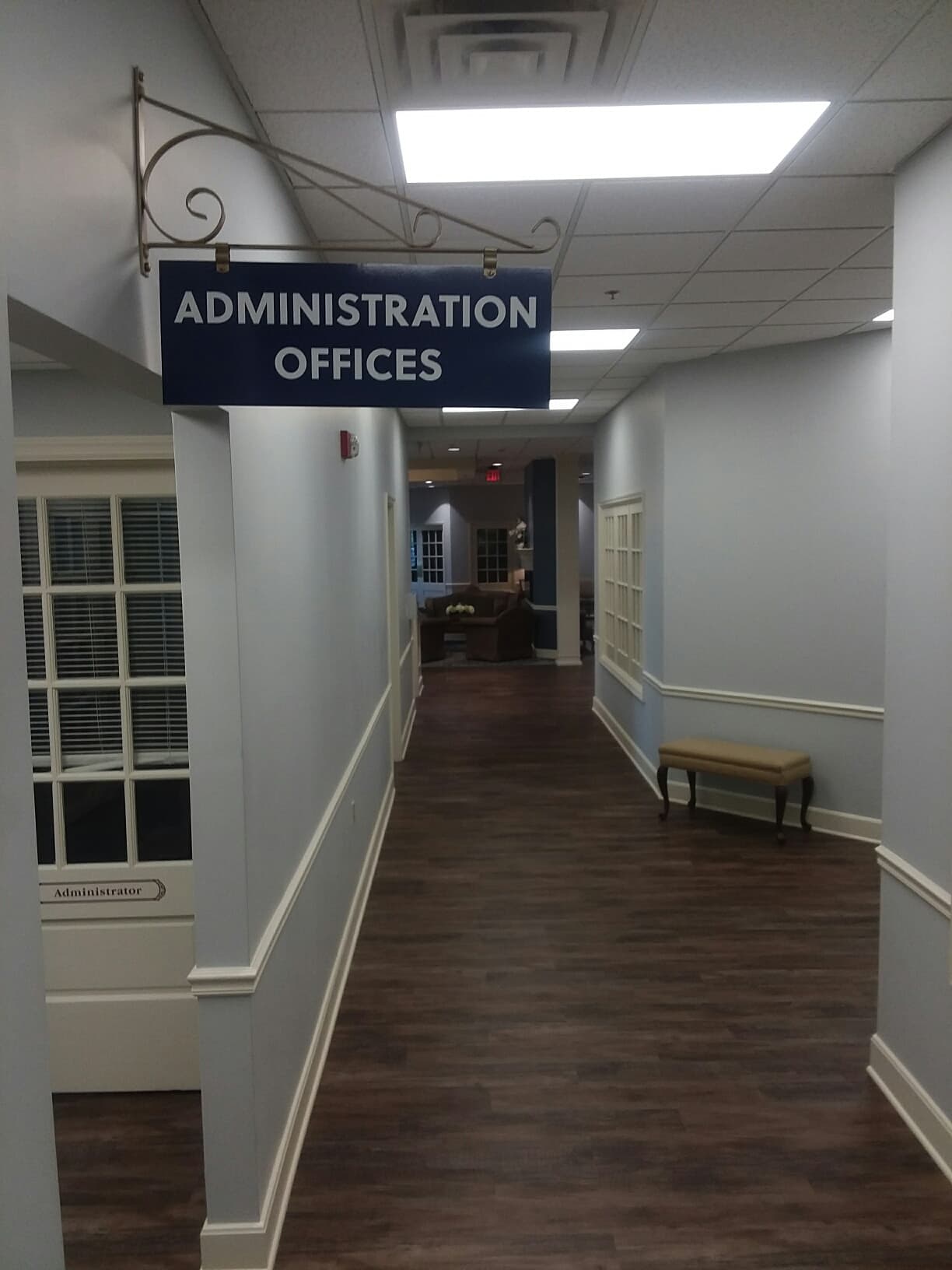 Howland campus interior hanging directional signage